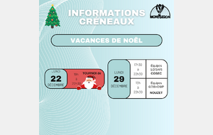 Information créneaux décembre / janvier