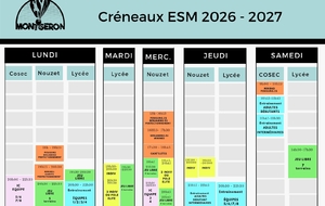 Créneaux ESM 2026-2027