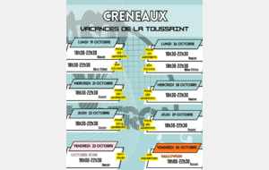 Créneaux Vacances de la Toussaint