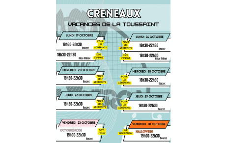 Créneaux Vacances de la Toussaint